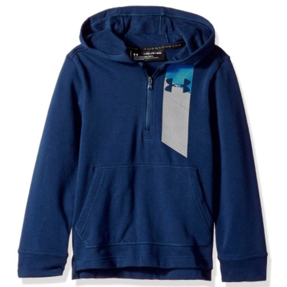 Under Armour Boys Size Small Blue Microthread Terry 1/2 Zip Hoodie Ultra Soft
